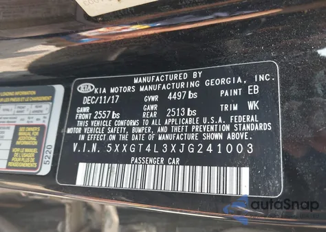 2018 Kia Optima S z USA, uszkodzony, nr VIN 5XXGT4L3XJG241003